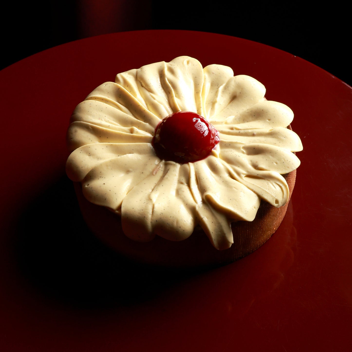 Flan framboise et fruit de la passion